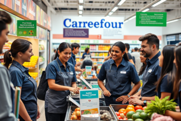 Imagen de empleados trabajando en Carrefour, destacando oportunidades laborales y beneficios.