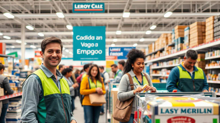 Imagen sobre oportunidades de empleo en Leroy Merlin con enfoque en la candidatura a vagas.