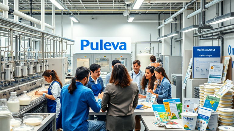 Imagen representativa de Puleva y sus productos lácteos, destacando salarios y beneficios para empleados.