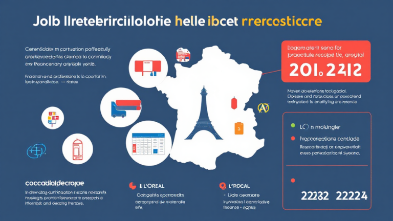 Infografía sobre oportunidades de empleo en las empresas más influyentes de Francia, incluyendo sectores en crecimiento y empresas líderes.